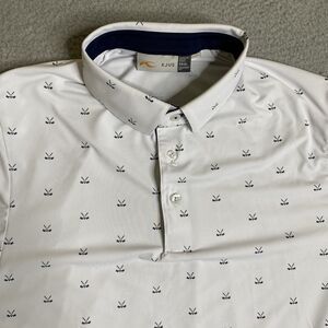 KJUS Shirt Mens Mens XL 54 Polo White Golf Club All Over Print UPF 50+ Comfort